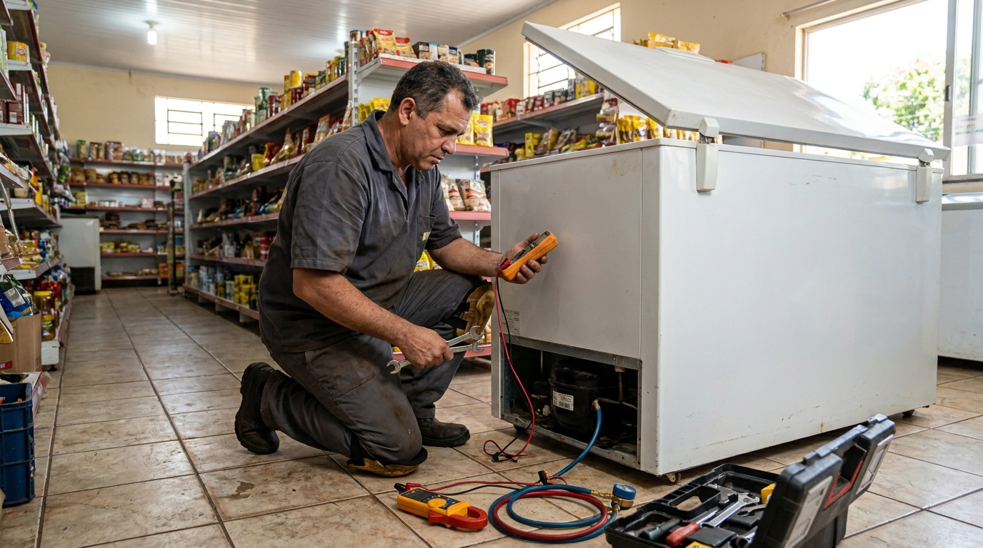 Substituição de termostato de freezer em visita técnica em Canoas‑RS